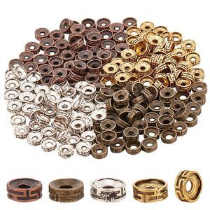 200pcs Tibetan Spacer Beads, 4 Colors Flat Round Beads 7.5x3mm